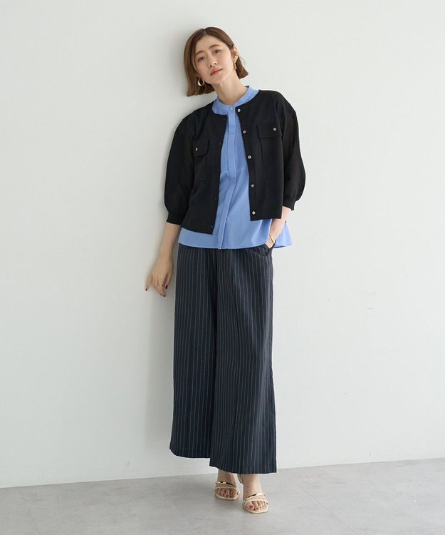 YECCA VECCA ノーカラー7分袖ポケットカーディガン Light Gray