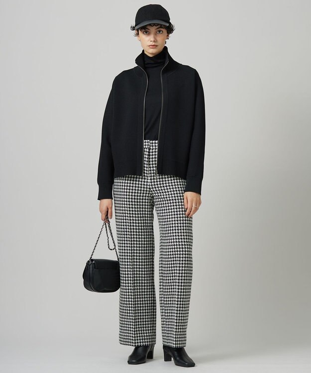 ICB L ハウンドトゥースツイード ワイドストレートパンツ オフホワイト×ブラック系
