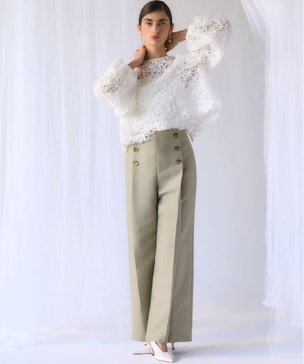 23区 【GOLD LABEL】チュールエンブロイダリー フラワーモチーフ 2WAYブラウス ホワイト系