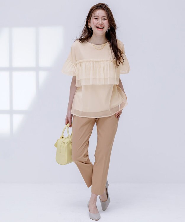 ANY SIS 【ストレッチ・接触冷感・撥水・UVカット・洗える】エアリーストレッチ テーパードパンツ ベージュ