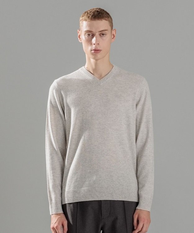 JOSEPH HOMME ピュアカシミヤ　Vネックニット ライトグレー系
