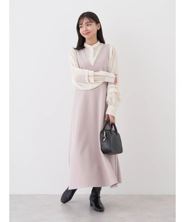 earth music&ecology Ｖネック切替ジャンスカ Beige