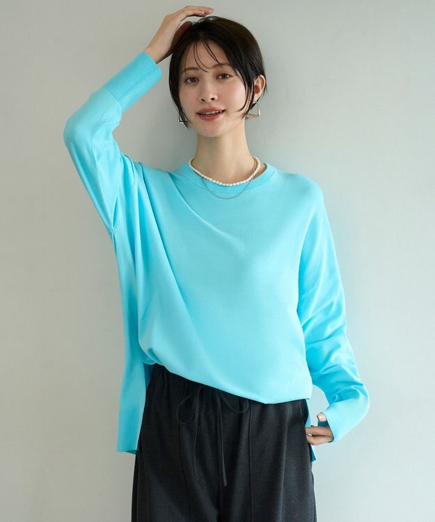 UNFILO L マイビューティニット ワイドクルーネック ブルー