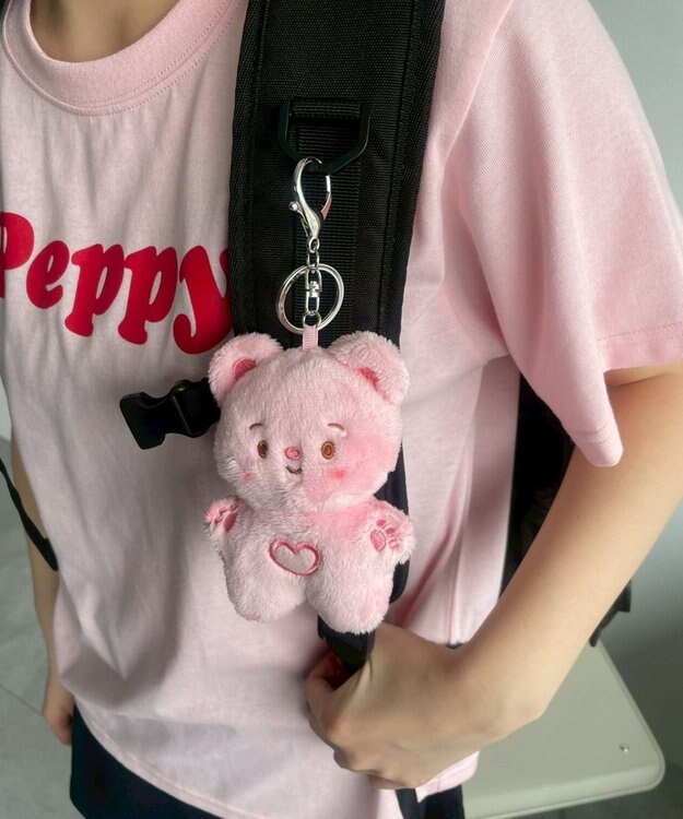 WEGO まゆげハートベアぬいぐるみキーホルダー ピンク
