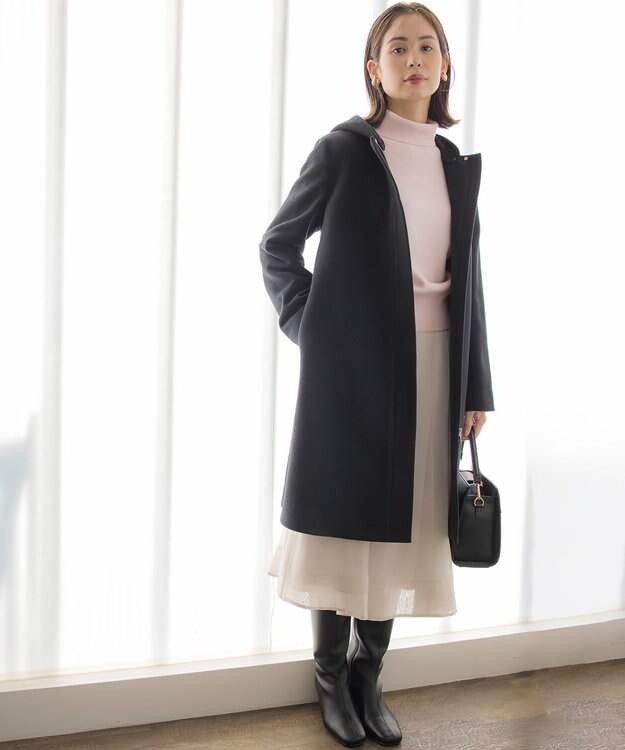 組曲 【WEB限定】ウールモッサ フーデットロングコート ブラック系