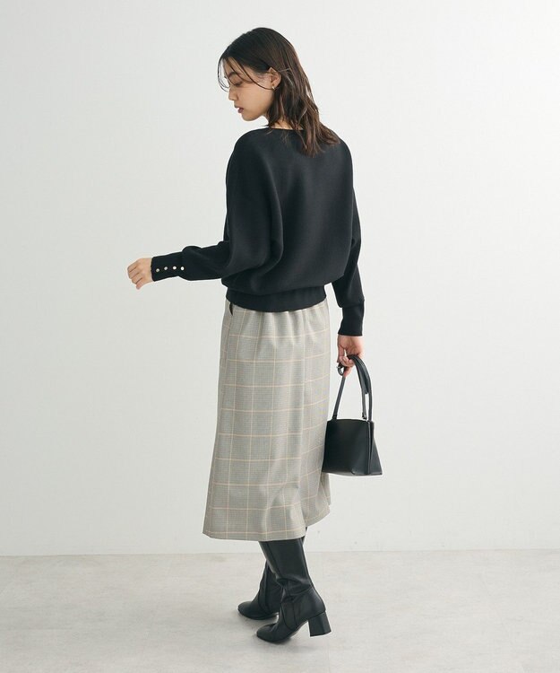 Green Parks もちやわ袖釦ドルマンニットプルオーバー Black