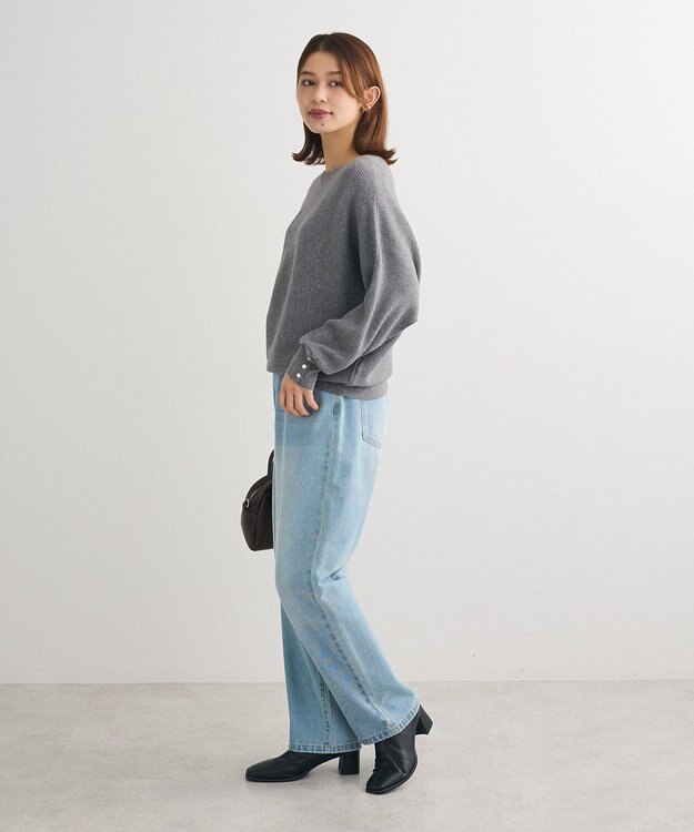 Green Parks もちやわ袖釦ドルマンニットプルオーバー Gray Mixture