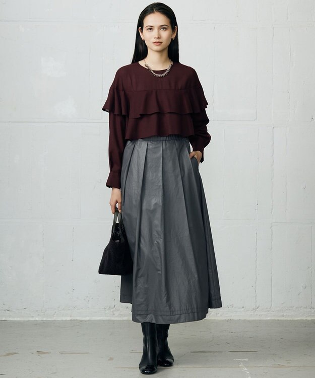 自由区 L 【カタログ掲載】TWハイツイストビエラフリル ブラウス ボルドー