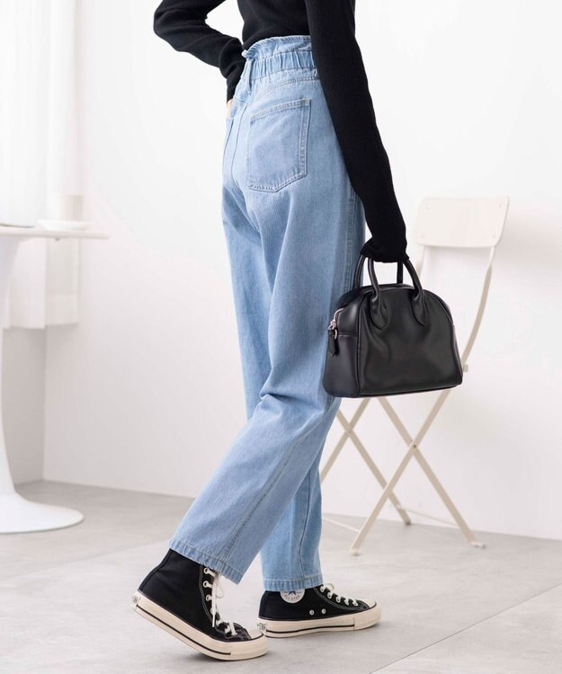 WEGO ウエストフリルマムデニムパンツ デニム淡色