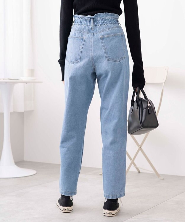 WEGO ウエストフリルマムデニムパンツ デニム淡色