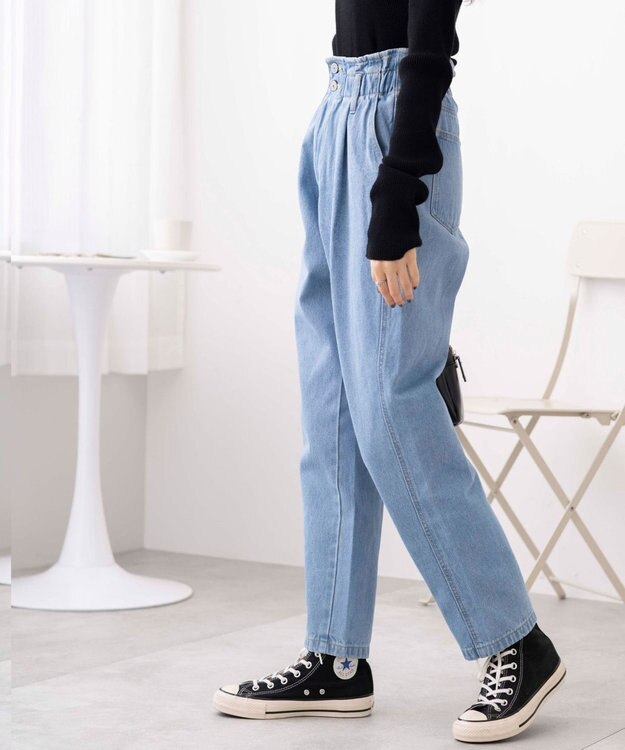 WEGO ウエストフリルマムデニムパンツ デニム淡色