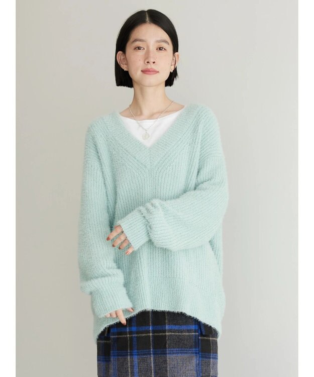 AMERICAN HOLIC モールヤーン片畦Ｖネックニットプルオーバー Mint