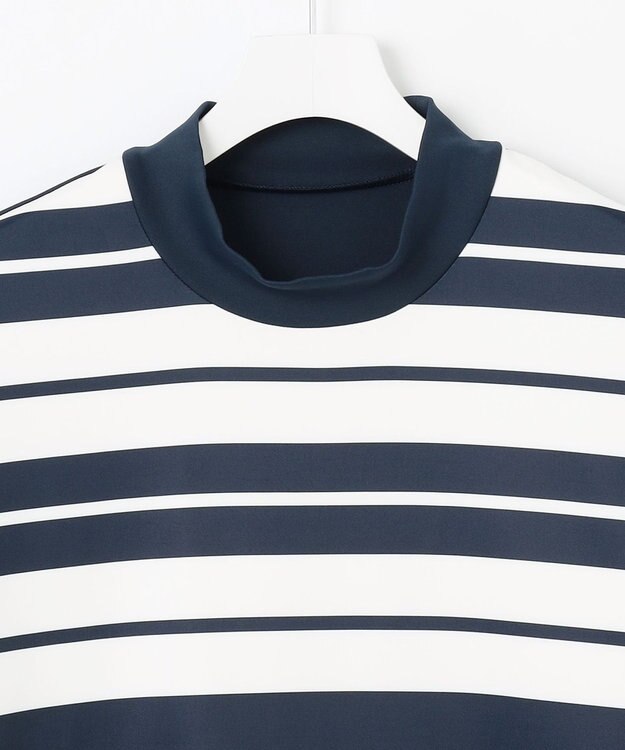 23区GOLF 【23Fondation】【吸水速乾/UVケア】ボーダー モックネック ネイビー系1