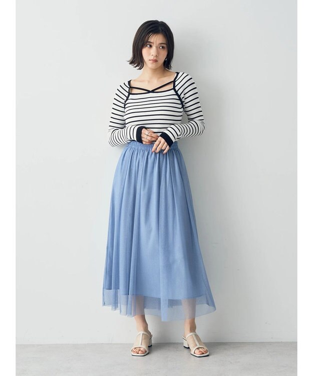 YECCA VECCA ラメチュールギャザースカート Blue