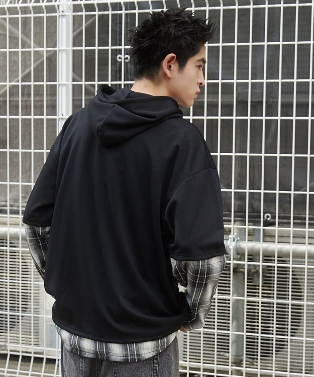 WEGO チェックレイヤードパーカー ブラック