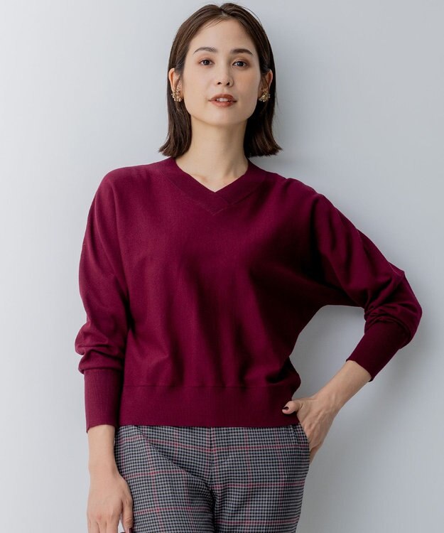 組曲 S 【WEB限定】Vネックドルマンスリーブ ニット ローズ系