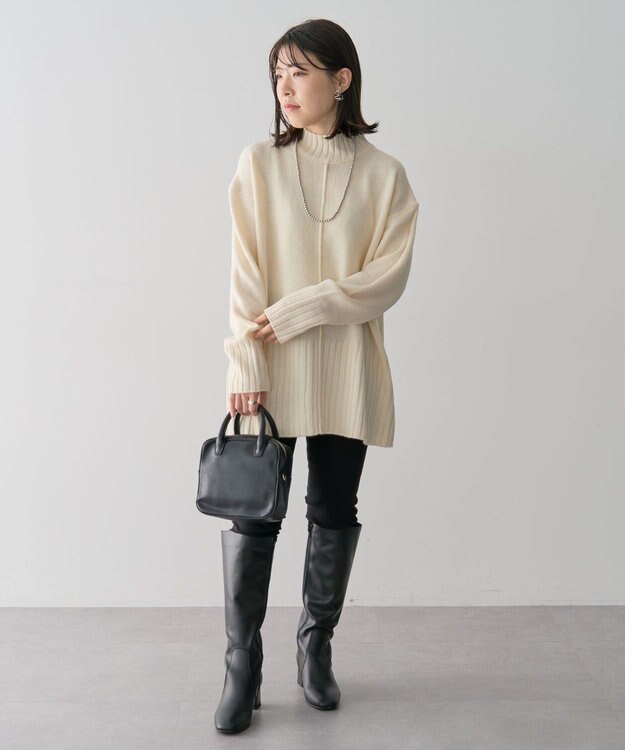 Green Parks 洗えるモックネックニットプルオーバー Light Beige