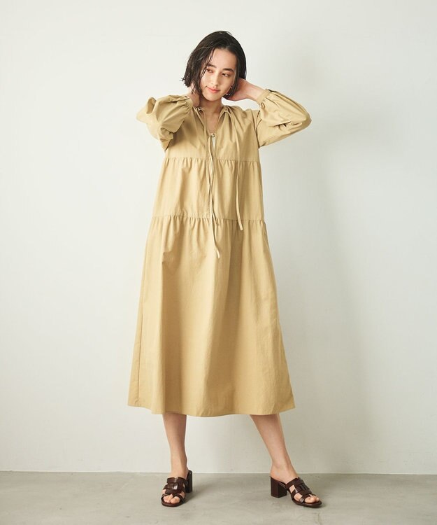 #Newans 【撥水加工/洗濯機可能】〈全身をさりげなくカバー〉リラクシーティアードワンピース ベージュ