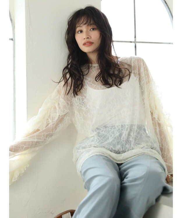 Green Parks ・ＡＮＤ　ＳＥＡＲＣＨ　レーシーラッフルスリーブチュニック Ivory