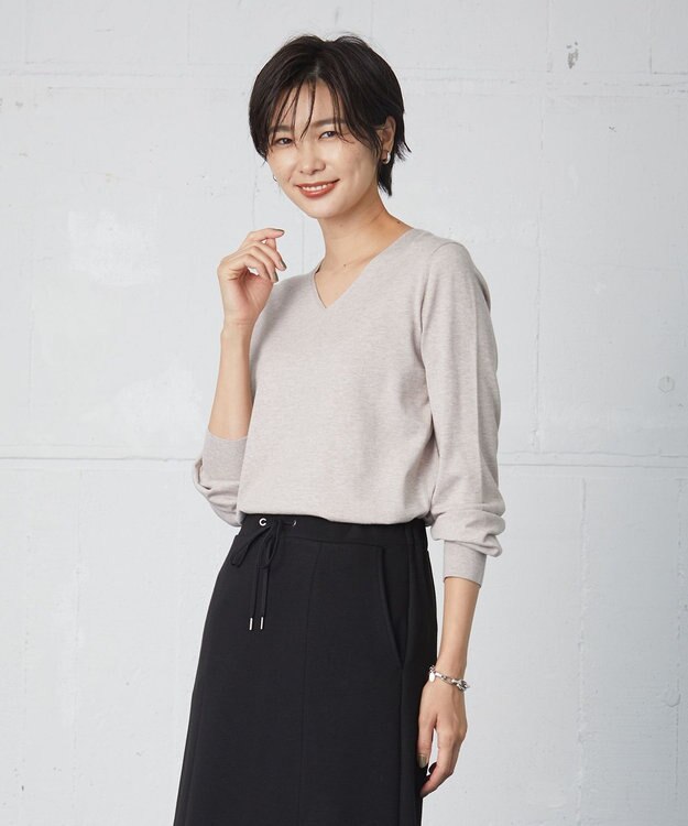 J.PRESS LADIES 【洗える】PRINCE Vネック ニット ベージュ系