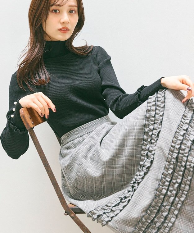 Feroux フレアギャザーチェック スカート ホワイト系2