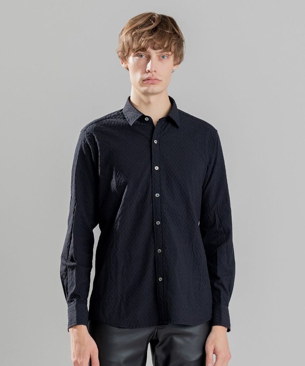 JOSEPH HOMME アロージャガードストレッチ　レギュラーカラーシャツ ブラック系