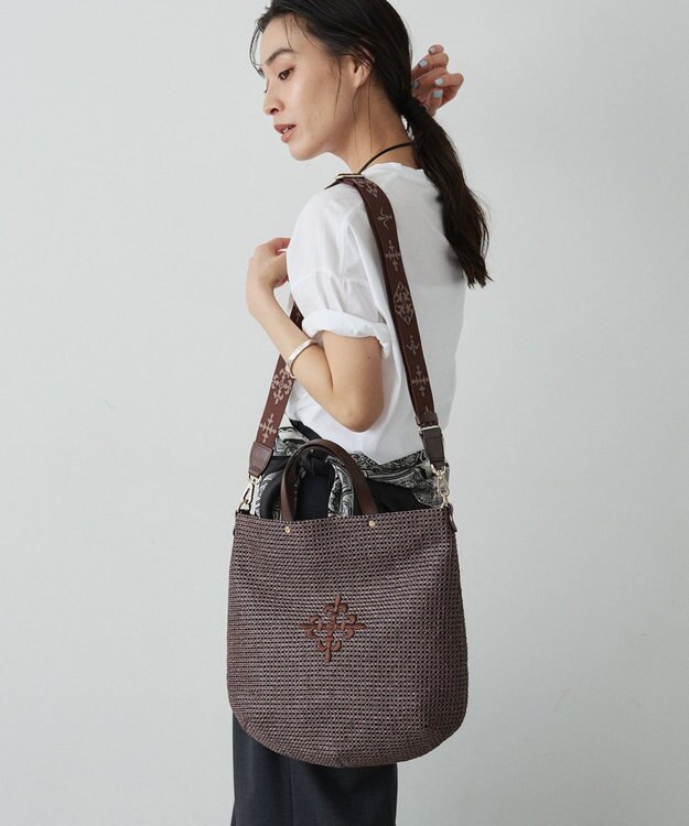 russet スリム2WAYトートバッグ <ナイロンラフィア>(CE-1717-WEB) D.Brown
