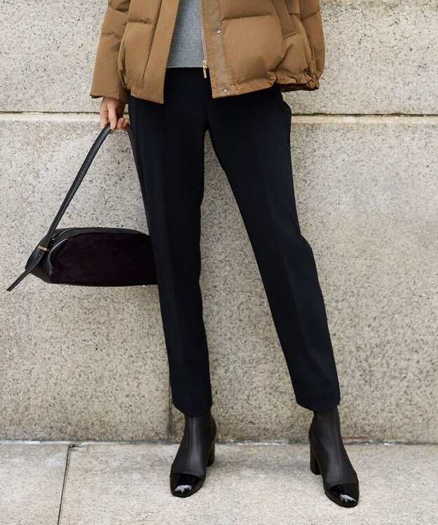 自由区 L 【19号サイズまで展開】TRギャバ裏起毛テーパード パンツ ブラック