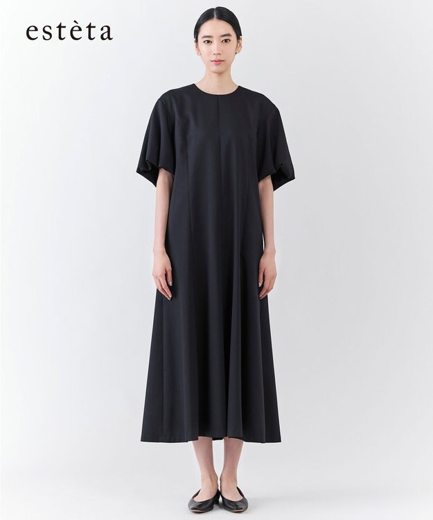 23区 【エステータ】ライトダブルクロス ワンピース ブラック