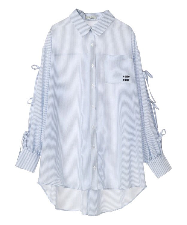 earth music&ecology 袖スリットリボンロングシャツ Sax