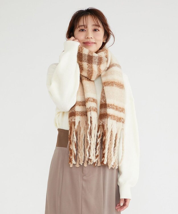 Feroux 【古畑星夏さん着用】チェック ストール ベージュ系2