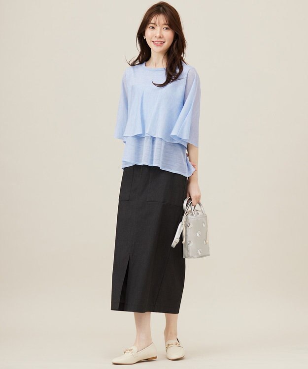 ANY SIS 【洗える】フリルシアー ニット ライトブルー