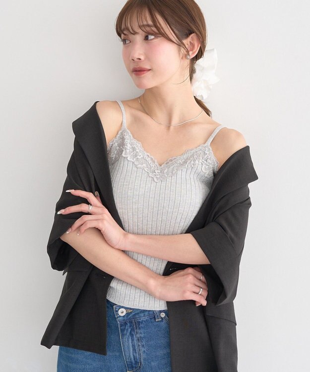 earth music&ecology レースリブキャミソール Gray