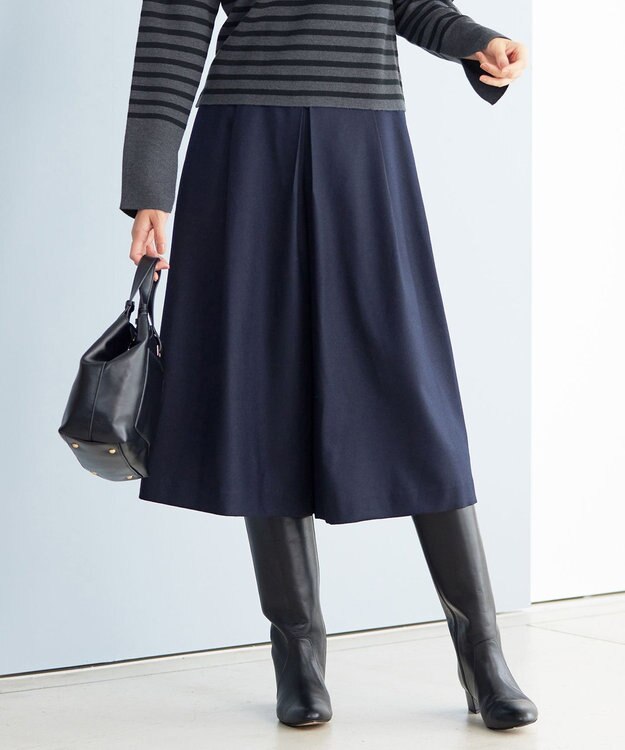 自由区 【洗える】ウォッシャブルウールサキソニーキュロット パンツ ネイビー