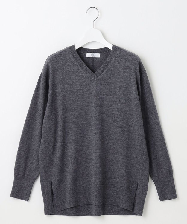 J.PRESS LADIES L 【洗える】EASY WOOL Vネック ニット ライトグレー系