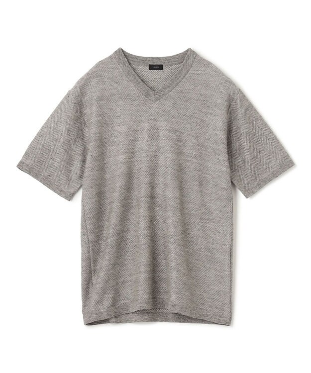 JOSEPH HOMME リネンヘリンボン　Vネックニット ライトグレー系3