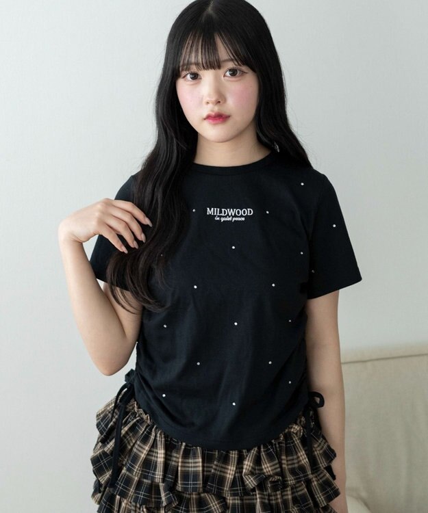 WEGO ビジューサイドドロストショートT ブラック