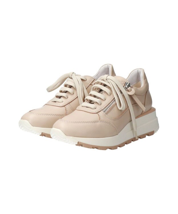 INTER-CHAUSSURES 【QUSHELI】アウトサイドジップレザースニーカー ライトグレー