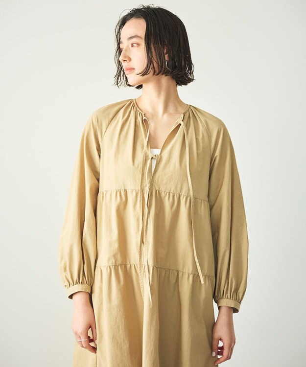 #Newans 【撥水加工/洗濯機可能】〈全身をさりげなくカバー〉リラクシーティアードワンピース ベージュ