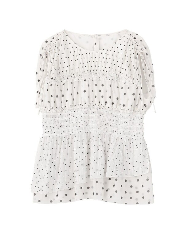 YECCA VECCA ドットMIXシャーリングブラウス Off White
