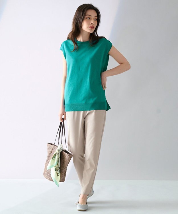 ANY 【洗濯機可】フレンチスリーブニットプルオーバー エメラルド