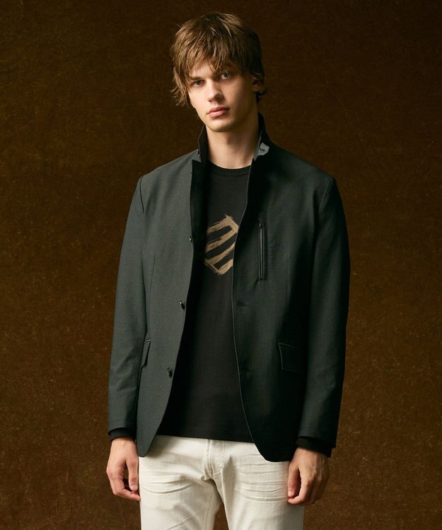 JOSEPH ABBOUD 【柔らかな肌触り】ソフトスムースダイヤロゴプリント Tシャツ ブラック系