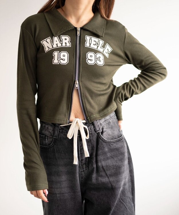 WEGO WジップナンバリングロゴロンT カーキ