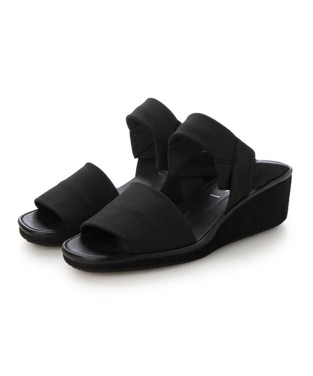MODE ET JACOMO <D'ICI>ストレッチクロスウェッジサンダル ブラック