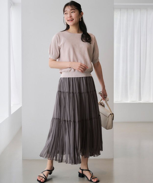 ANY SIS 【洗える】シアーワッシャーティアード スカート スレート