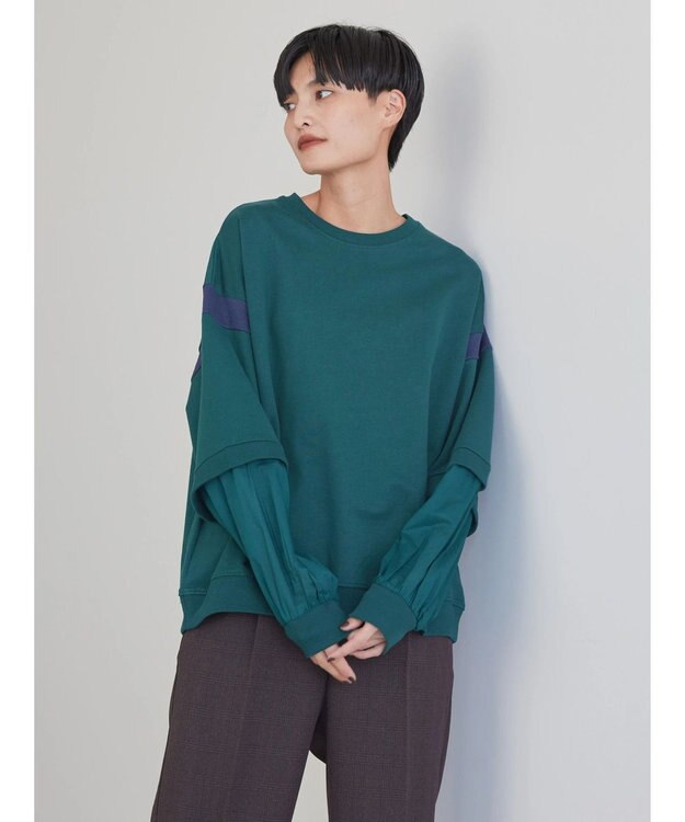 AMERICAN HOLIC 袖異素材ミニ裏毛プルオーバー Green