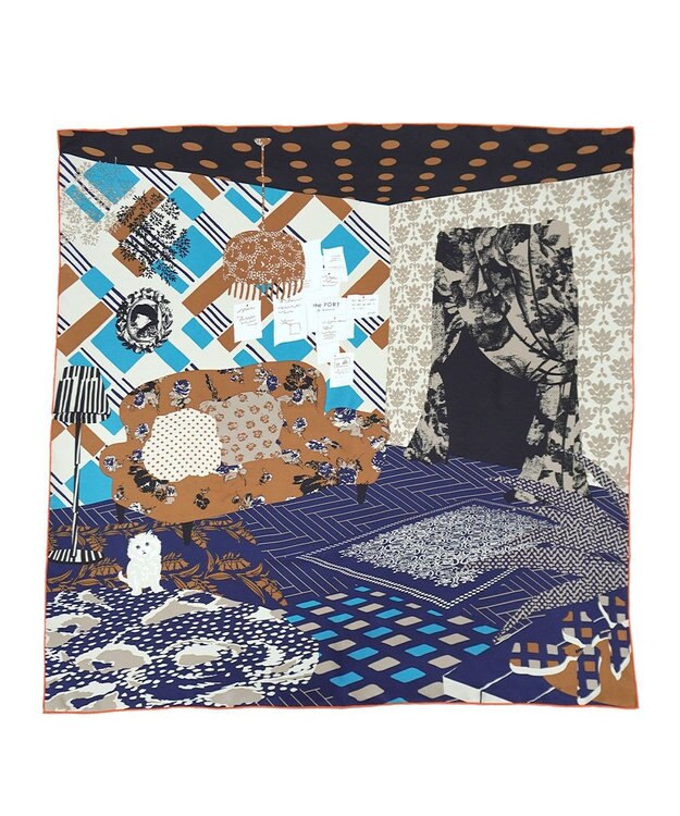 Marca 【the PORT by marca】ROOM 大判 シルクツイル スカーフ NAVY