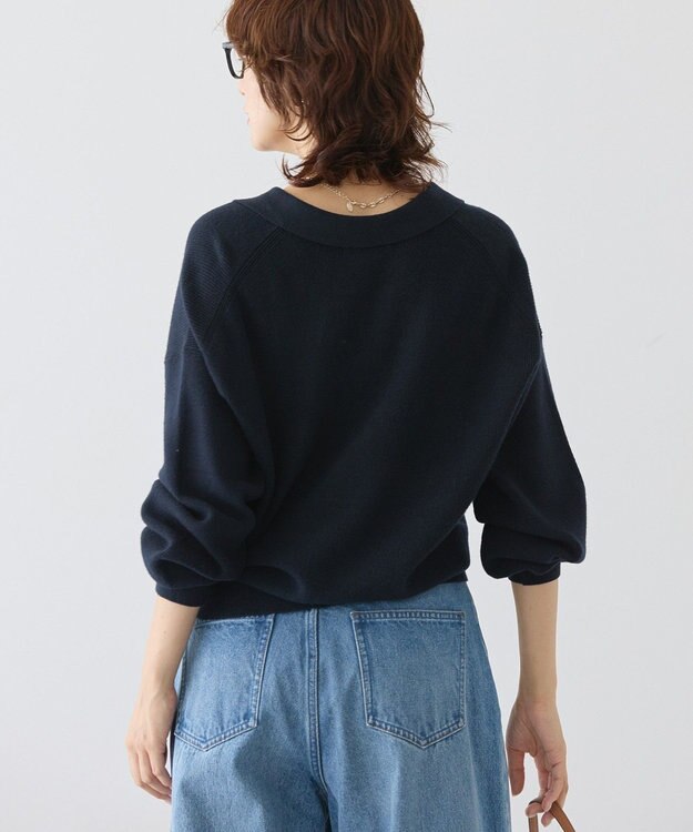 AMERICAN HOLIC バイパチ片畦衿付きニットプルオーバー Navy