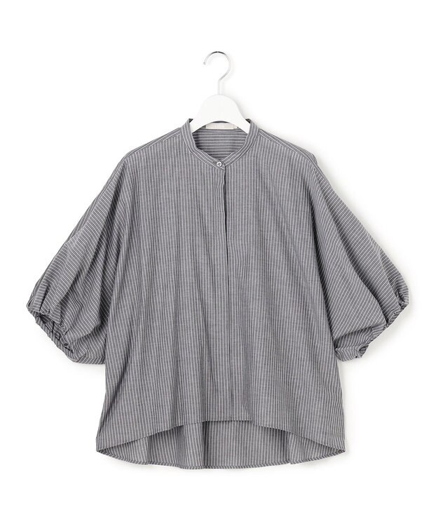 ICB L ソフトコットンローン シャツブラウス ブラックストライプ