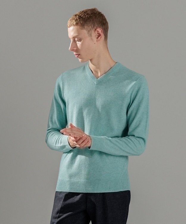 JOSEPH HOMME ピュアカシミヤ　Vネックニット スモーキーグリーン系